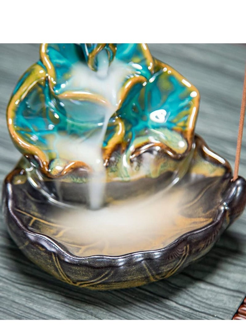 Incense Burner, Waterfall Incense Burner, Ceramic Backflow Lotus Incense Holder, Home Decor Aromatherapy Ornament for Desk, Unique Gifts for Women Men