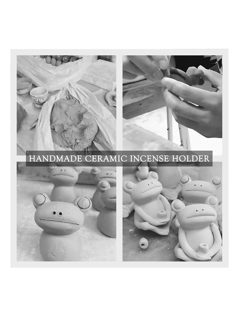 100% Handmade Ceramic Stick Incense Burner Holder,Small Frog Incense,Lotus Leaf Tray,Mini Cu te Animal Statue Home Incense Burner