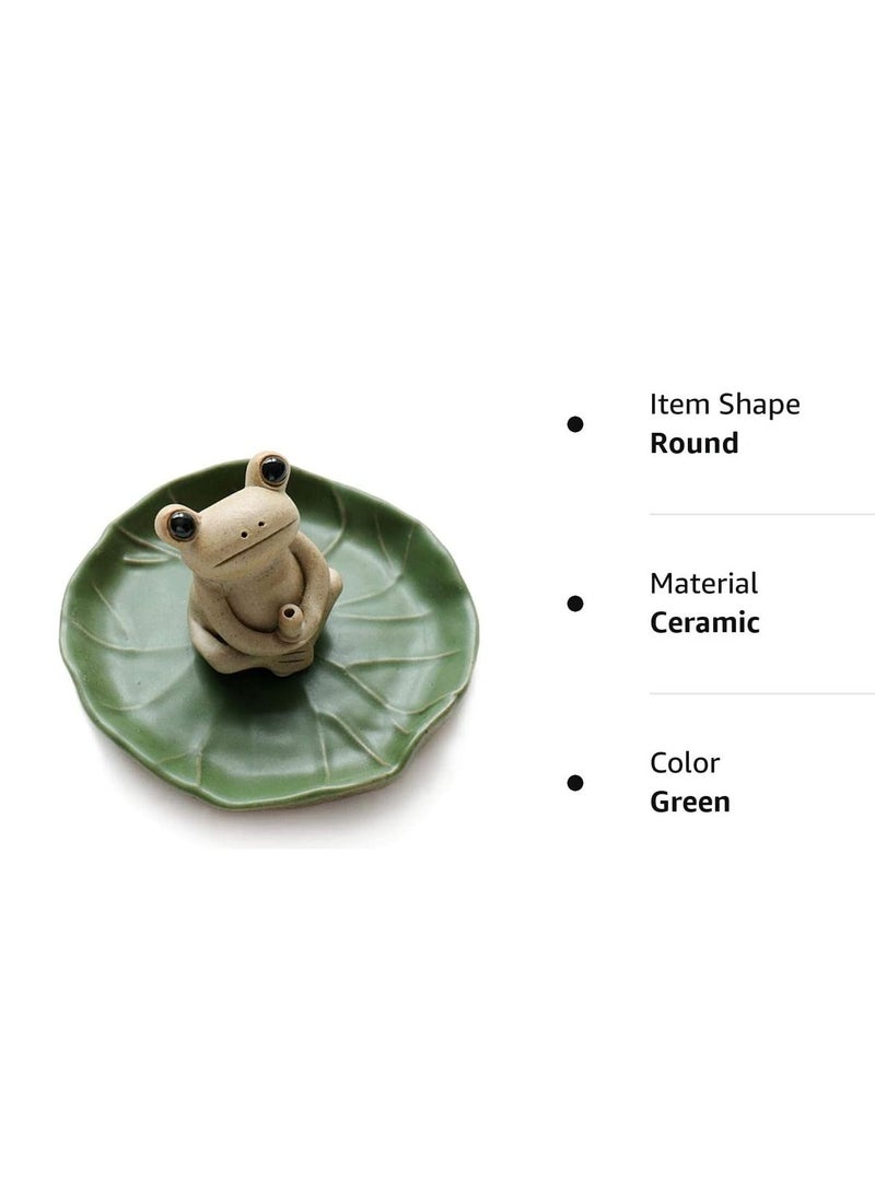 100% Handmade Ceramic Stick Incense Burner Holder,Small Frog Incense,Lotus Leaf Tray,Mini Cu te Animal Statue Home Incense Burner