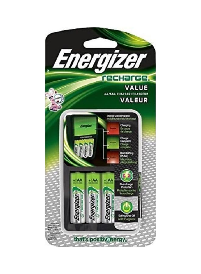 Recharge Value Charger With 4 AA NiMH Rechargeable Batteries Included Black