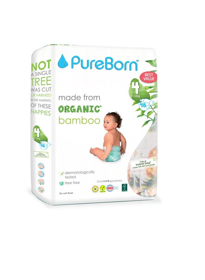 PureBorn 48PCS Organic Bamboo Diapers Size-4, 7-12Kg