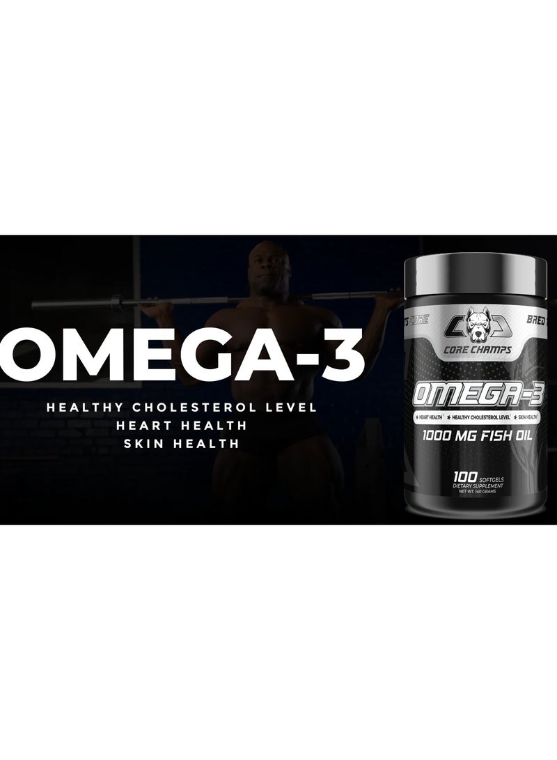 Core Champs Omega-3 1000mg Fish Oil, 100 Soft gels 100 Serving