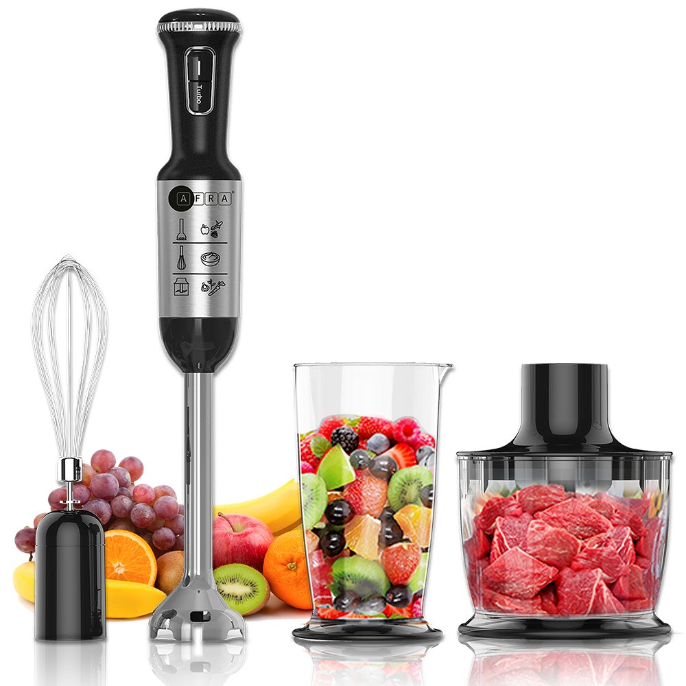 AFRA Japan Hand Blender Set  4 in 1 Stainless Steel 2 Speed, Chopper, Whisk, Mixing Cup With 2 Years Warranty AF-1240BLSSET Silver