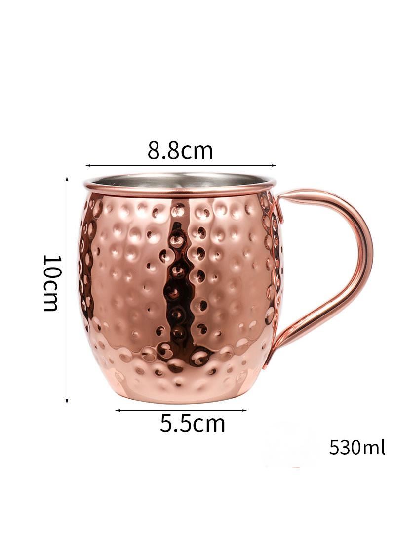 1-Pieces Moscow Mule Cup Stainless Steel Copper Hammered Cups Ice Drinking Cup Rose Gold-C 530ml
