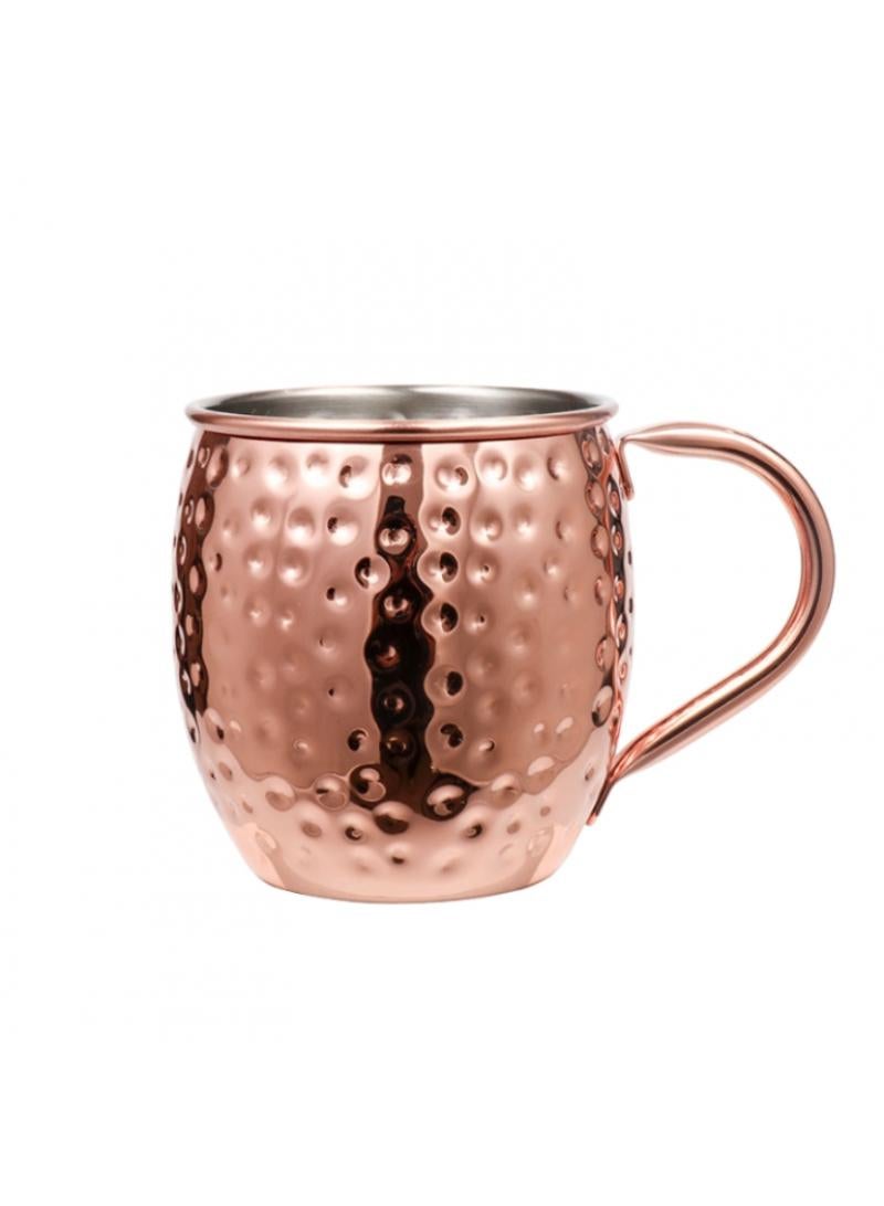 1-Pieces Moscow Mule Cup Stainless Steel Copper Hammered Cups Ice Drinking Cup Rose Gold-C 530ml