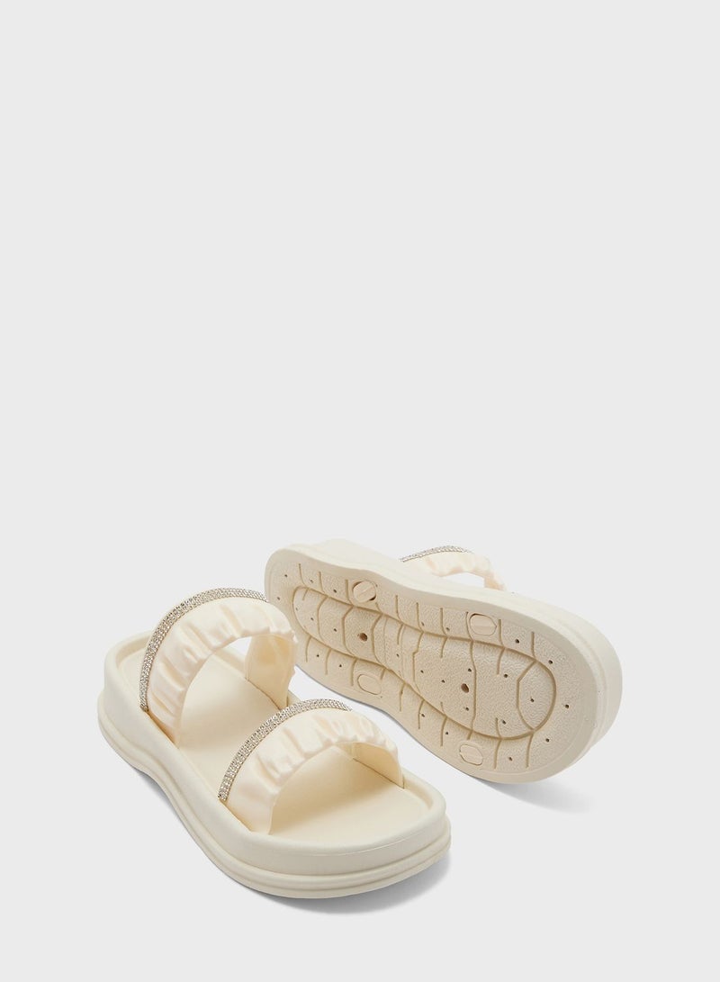 Ruched Diamante Slides