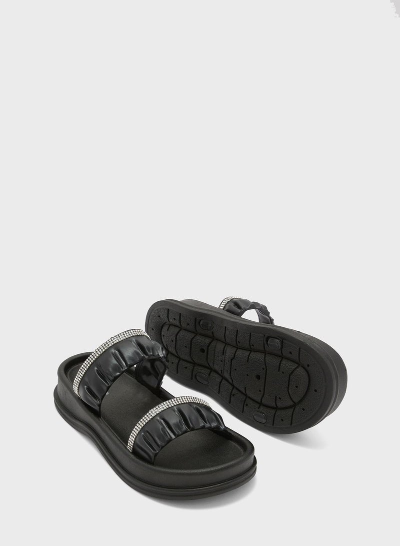 Ruched Diamante Slides