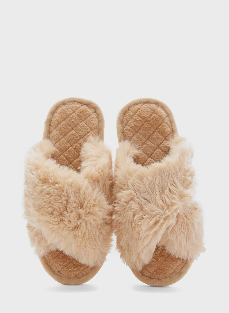 Fluffy Crossover Ladies Slipper