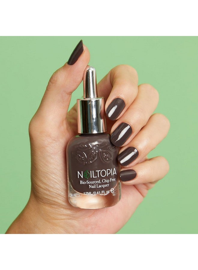 Plantbased Chip Free Nail Lacquer Non Toxic Biosourced Longlasting Strengthening Polish But First Coffee (Brown With Warm Undertones) 0.41Oz