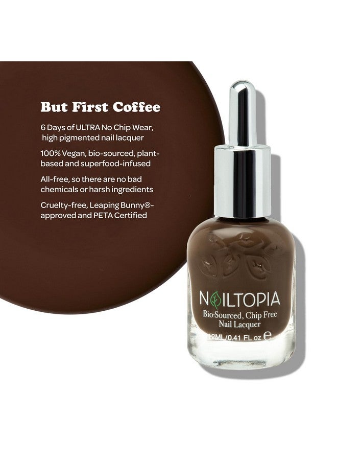 Plantbased Chip Free Nail Lacquer Non Toxic Biosourced Longlasting Strengthening Polish But First Coffee (Brown With Warm Undertones) 0.41Oz
