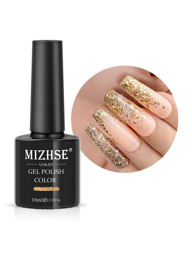 Gold Glitter Gel Nail Polish 10Ml Champagne Sparkly Shiny Gel Polish Soak Off Uv Led Nail Gel Polish For Nail Art Home Diy Salon Manicure