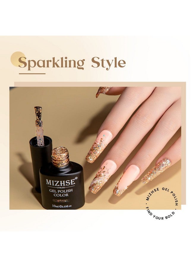 Gold Glitter Gel Nail Polish 10Ml Champagne Sparkly Shiny Gel Polish Soak Off Uv Led Nail Gel Polish For Nail Art Home Diy Salon Manicure