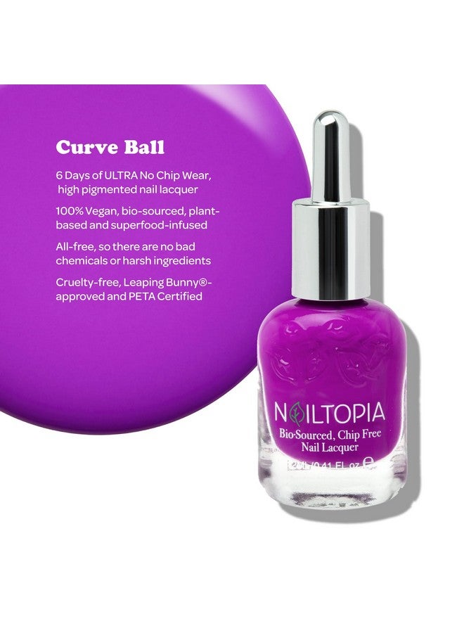 Plantbased Chip Free Nail Lacquer Non Toxic Biosourced Longlasting Strengthening Polish Curve Ball (Bright Purple) 0.41Oz