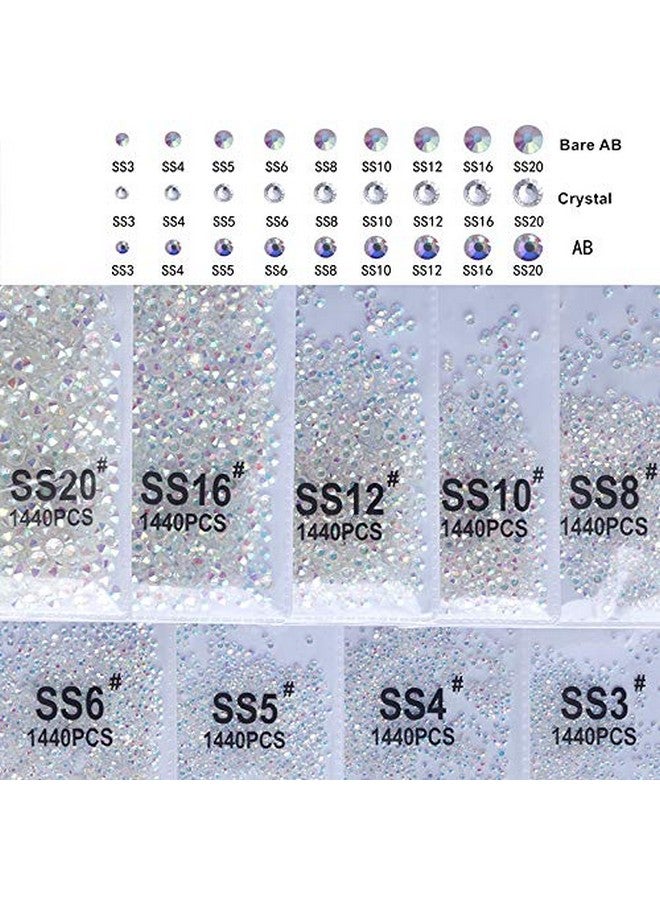 2880Pcs Ss10 Nail Crystals Ab Coating Nail Art Sparkly Round Flatback Rhinestones Nonselfadhesive Abs10