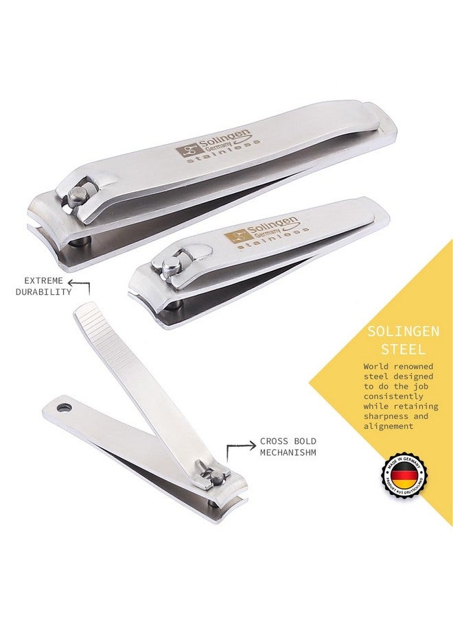 Nail Clippers 2 Pcs Professional Sharp Tools Set Stainless Steel Metal Made In Germany Kit For Manicure & Pedicure Toenail Fingernail Care For Women Mens And Baby
