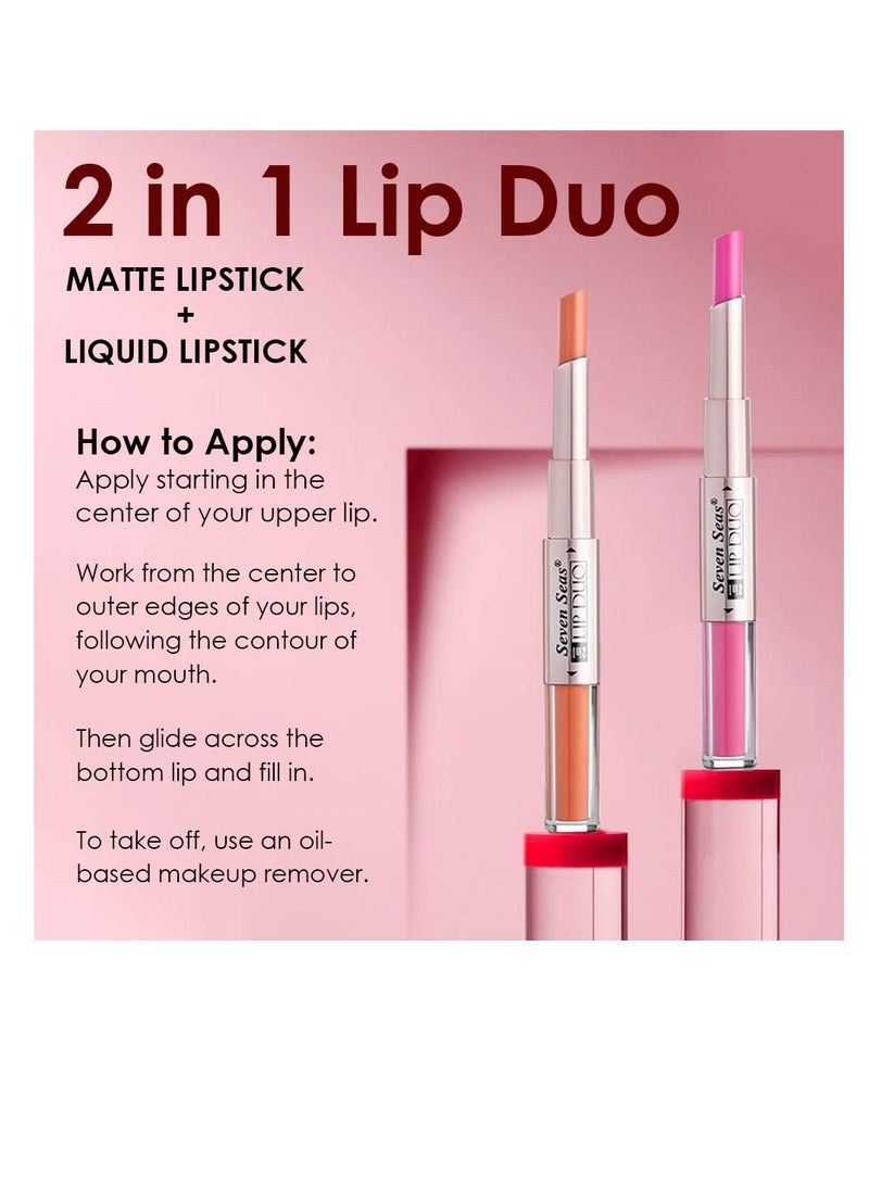 Seven Seas Lip Duo 2 In 1 Lipstick Matte Finish 2 in 1 Duo Liquid Lipstick with Matte Finish and Moisturizing Gloss