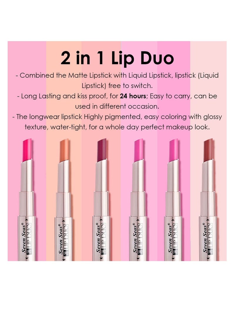 Seven Seas Lip Duo 2 In 1 Lipstick Matte Finish 2 in 1 Duo Liquid Lipstick with Matte Finish and Moisturizing Gloss