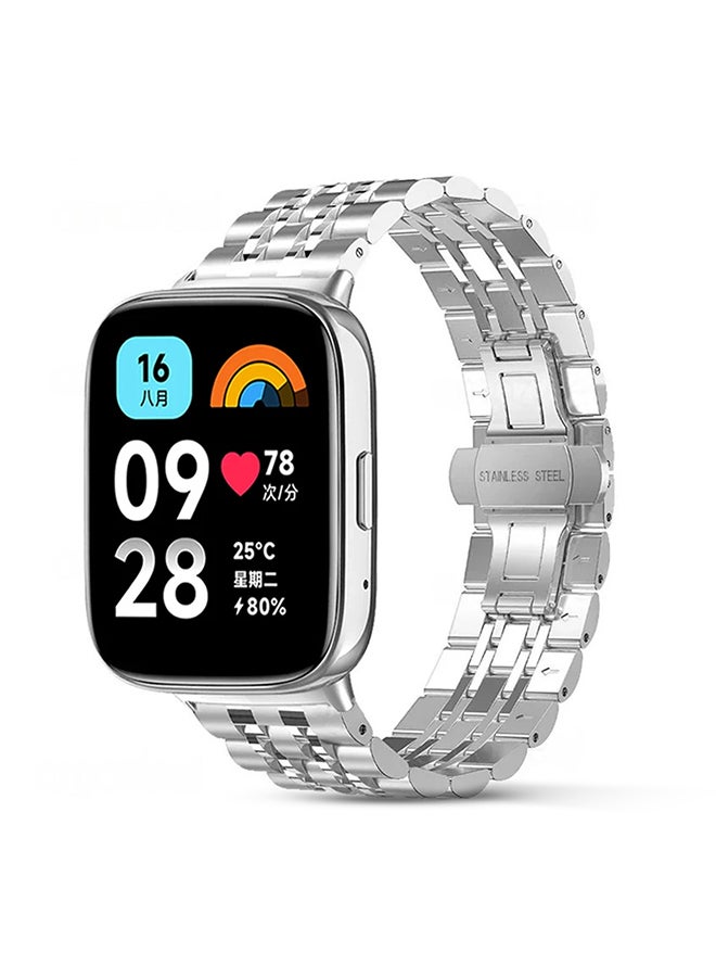 Metal Watch Strap For Redmi Watch 3 Active/Redmi Watch 3 Lite Wristband Stainless Steel Strap Bracelet for Men Women- Silver