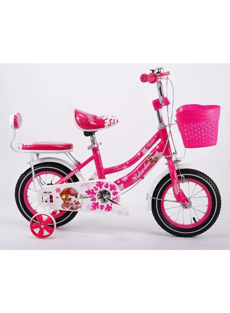 100% Assembled Kids Bicycle with Training Wheels Children Bike with Basket 16 Inch Dark Pink