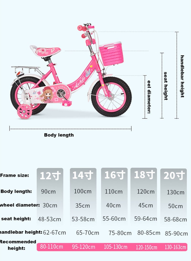 100% Assembled Kids Bicycle with Training Wheels Children Bike with Basket 16 Inch Dark Pink