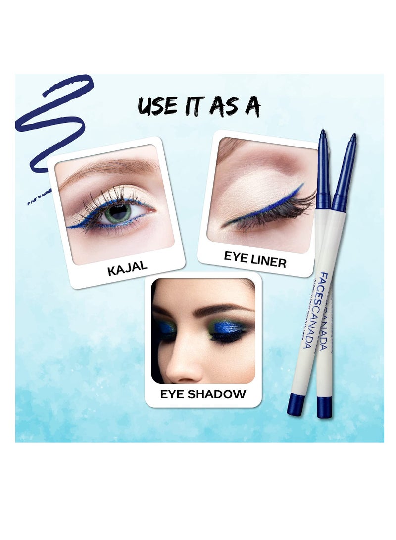 Eye Kajal Liner stick Blue 0.35G High Impact Intense Color In 1 Stroke 24Hr Long Stay Matte Finish Soft Texture Waterproof and Smudgeproof Made With Carnauba Wax