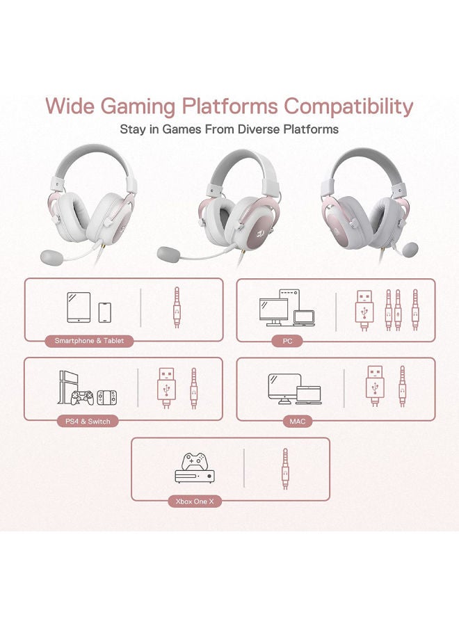 H510 Zeus Wired Gaming Headset, 7.1 Surround, Detachable Microphone White