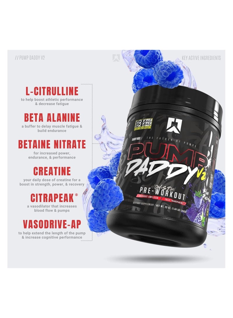 Pump Daddy V2 Non Stim Pre Workout, Blue Raspberry, 40 Servings