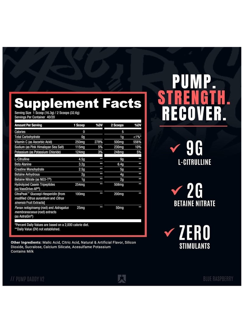 Pump Daddy V2 Non Stim Pre Workout, Blue Raspberry, 40 Servings