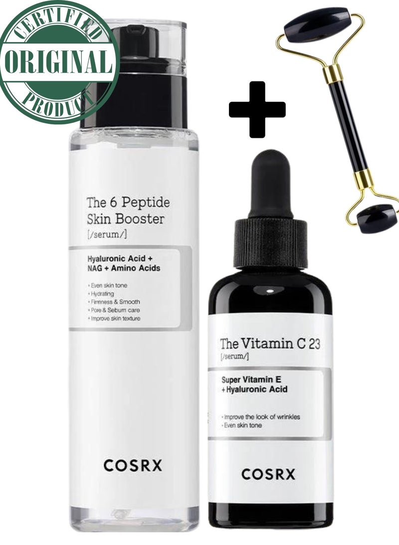 Synergy Duo Blemish & Brightening Booster & Face Massager - The 6 Peptide Skin Booster Serum - Vitamin C 23 Serum -  Certified Original Anti-Aging Solutions for Skin Rejuvenation 170ml