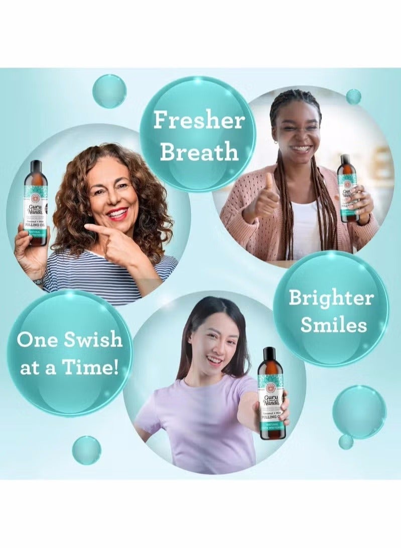 GuruNanda Oil Pulling (8 Fl.Oz) with Coconut & Peppermint Oil with Tongue Scraper Inside the Box - Natural, Alcohol Free Mouthwash to Help With Fresh Breath, Teeth Whitening and Healthier Teeth & Gums