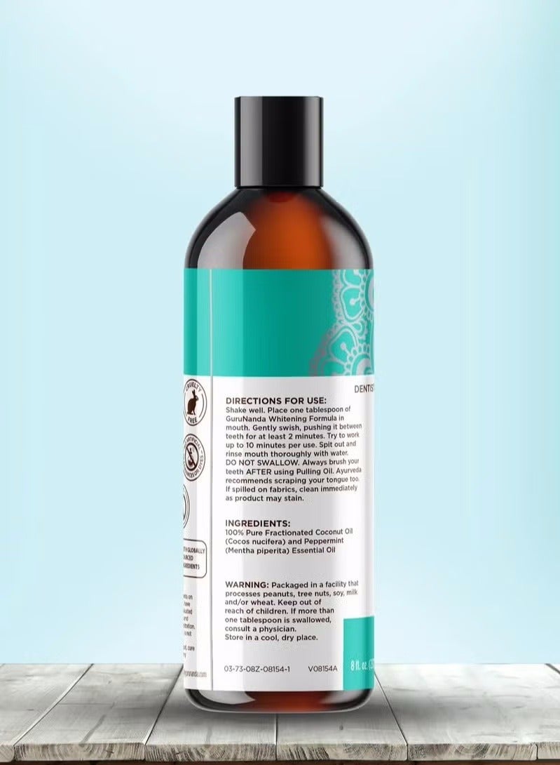 GuruNanda Oil Pulling (8 Fl.Oz) with Coconut & Peppermint Oil with Tongue Scraper Inside the Box - Natural, Alcohol Free Mouthwash to Help With Fresh Breath, Teeth Whitening and Healthier Teeth & Gums