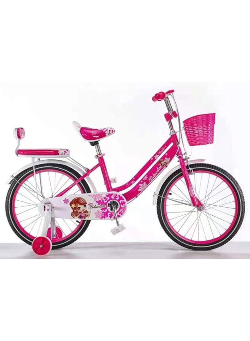 100% Assembled Kids Bicycle with Training Wheels Children Bike with Basket 18 Inch Dark Pink