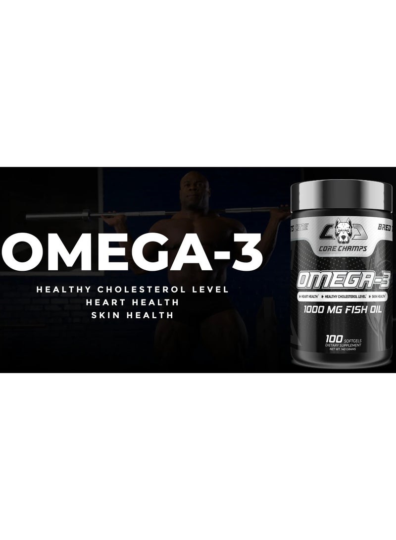 Core Champs Omega-3 1000mg Fish Oil, 100 Soft gels 100 Serving