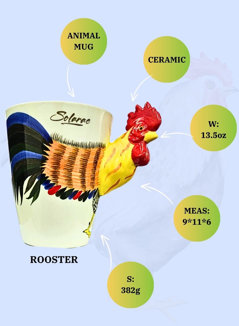 3D Rooster Mug – Colorful Ceramic Coffee Cup with Sculpted Handle