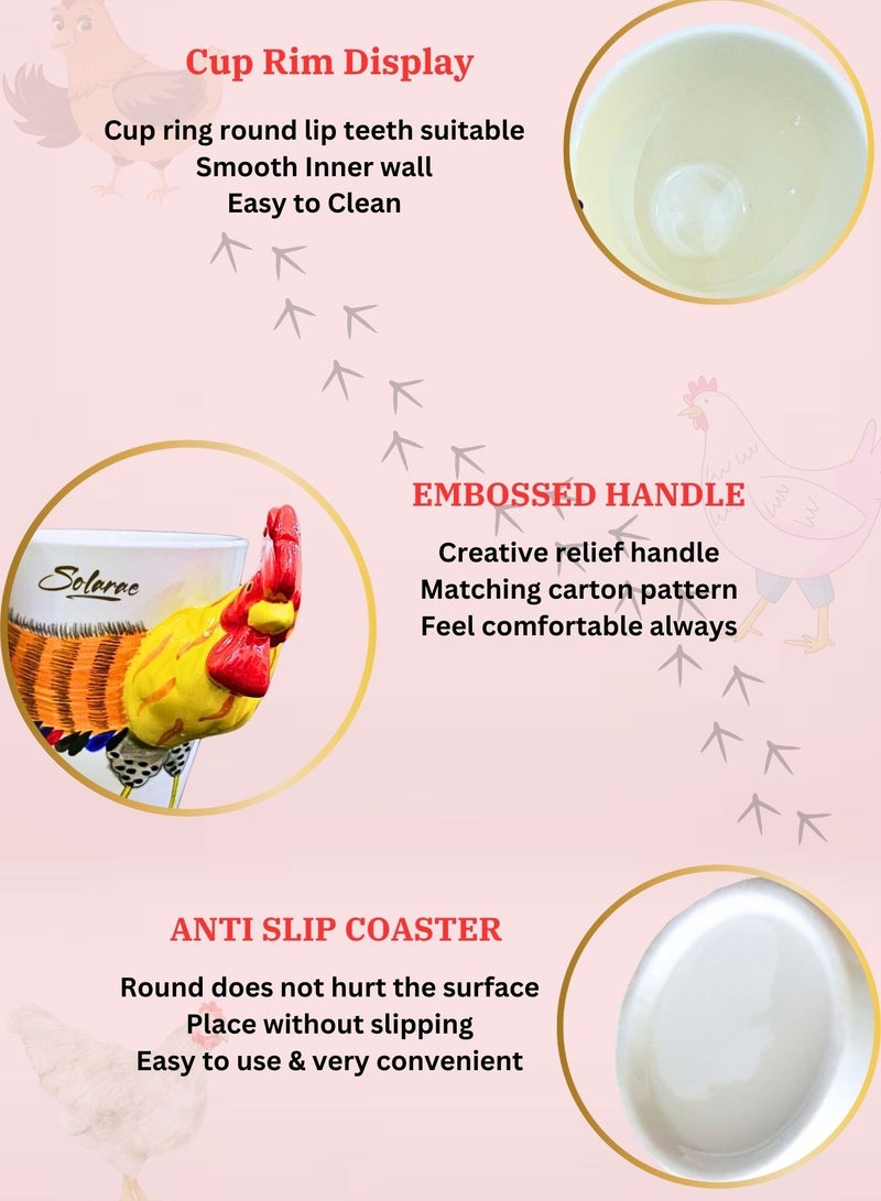 3D Rooster Mug – Colorful Ceramic Coffee Cup with Sculpted Handle
