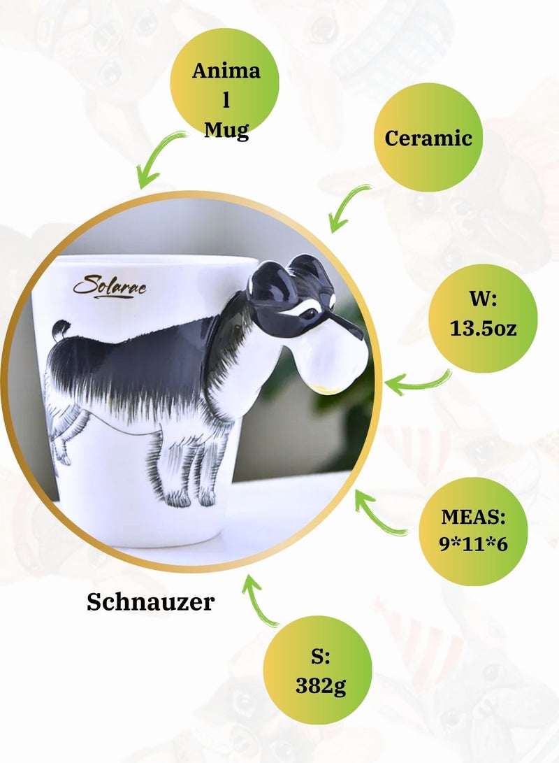 3D Schnauzer Dog Mug – Adorable Ceramic Coffee Cup with Sculpted Handle