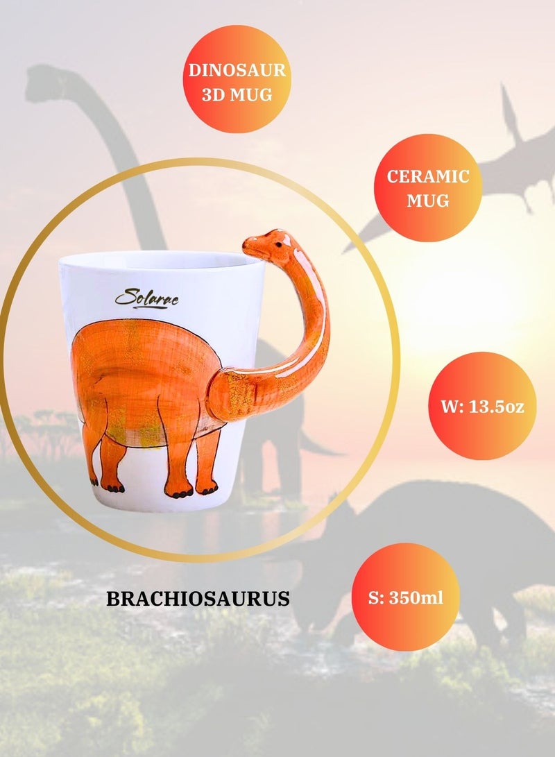 3D Dinosaur Ceramic Mug – Fun Brontosaurus Handle Design for Kids and Dino Lovers