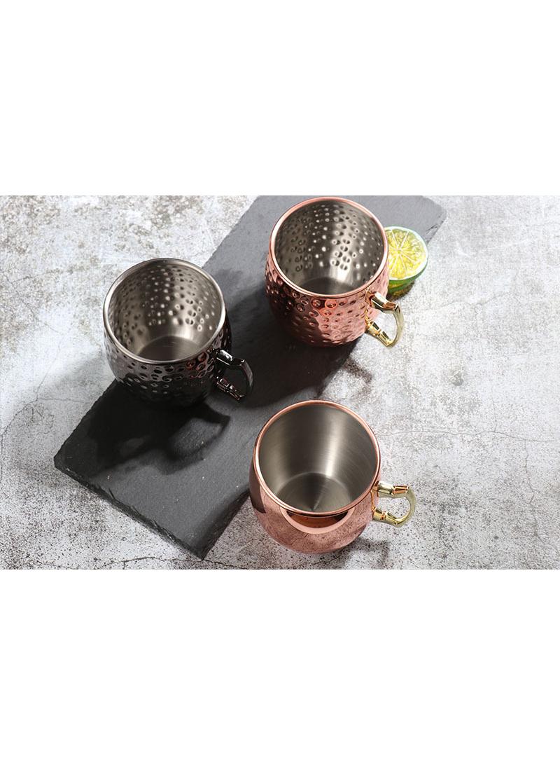2-Pieces Moscow Mule Cup Stainless Steel Copper Hammered Cups Ice Drinking Cup Silver 530ml