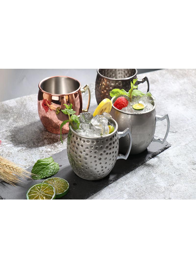 2-Pieces Moscow Mule Cup Stainless Steel Copper Hammered Cups Ice Drinking Cup Silver 530ml