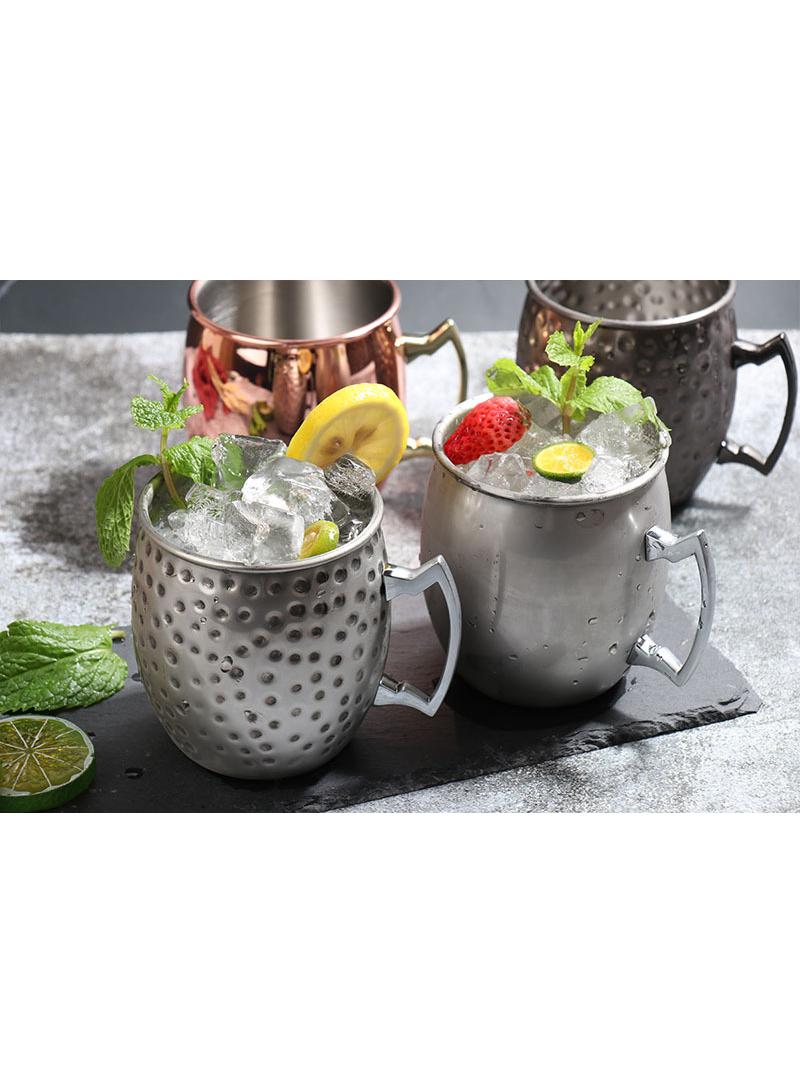 1-Pieces Moscow Mule Cup Stainless Steel Copper Hammered Cups Ice Drinking Cup Silver-A 530ml
