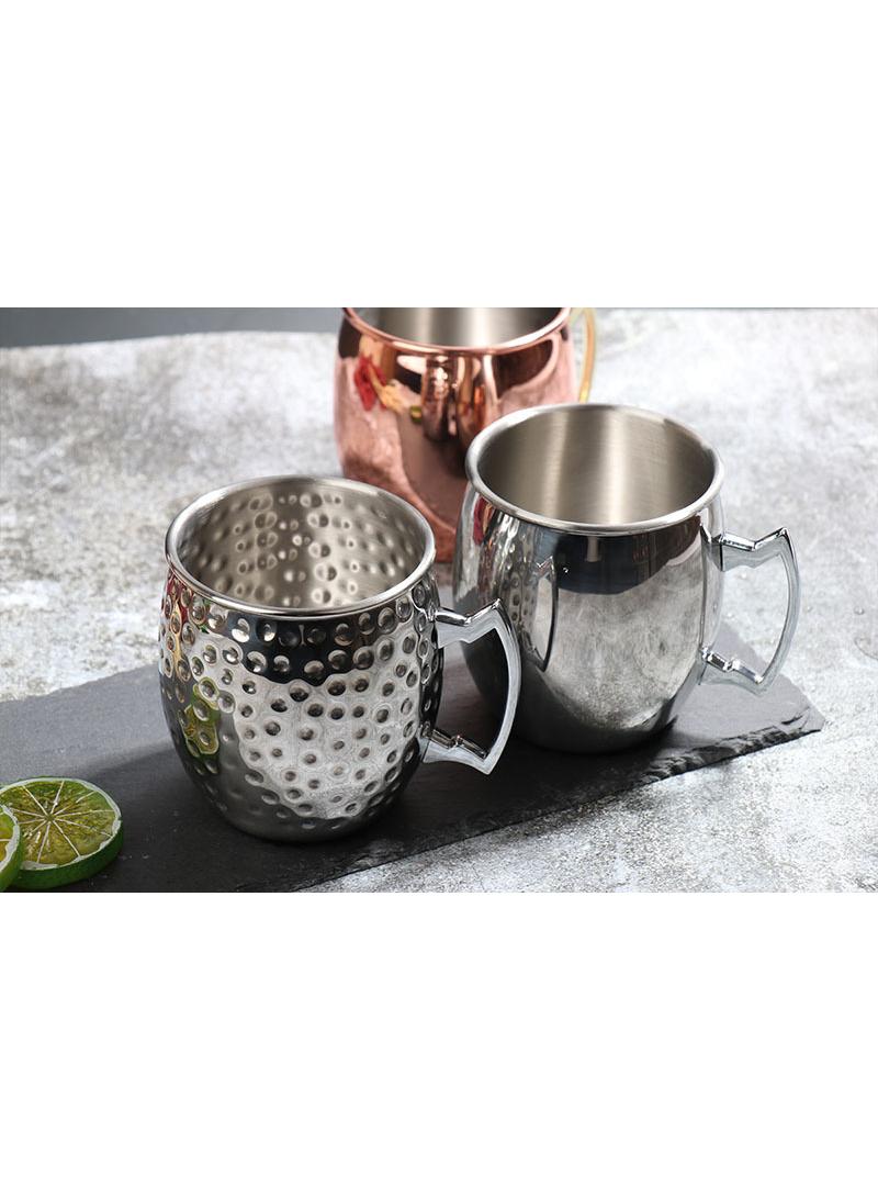 1-Pieces Moscow Mule Cup Stainless Steel Copper Hammered Cups Ice Drinking Cup Silver-A 530ml