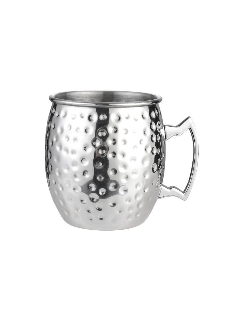 1-Pieces Moscow Mule Cup Stainless Steel Copper Hammered Cups Ice Drinking Cup Silver-A 530ml