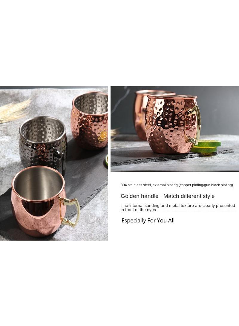 3-Pieces Moscow Mule Cup Stainless Steel Copper Hammered Cups Ice Drinking Cup Rose Gold/Silver 530ml