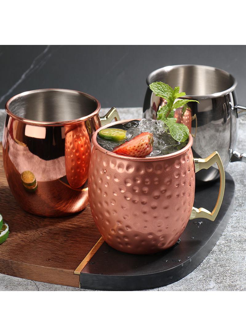 3-Pieces Moscow Mule Cup Stainless Steel Copper Hammered Cups Ice Drinking Cup Rose Gold/Silver 530ml