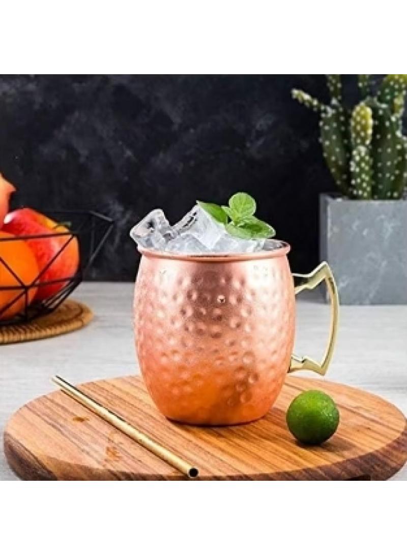 3-Pieces Moscow Mule Cup Stainless Steel Copper Hammered Cups Ice Drinking Cup Rose Gold/Silver 530ml
