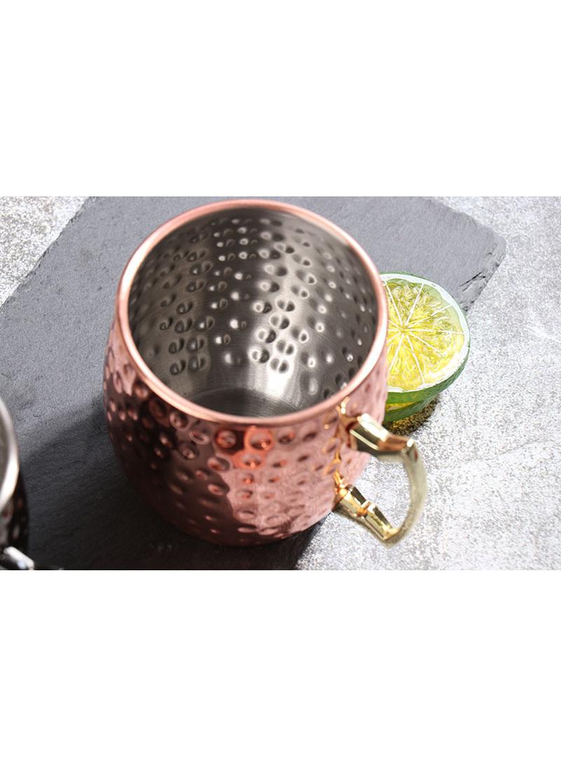 3-Pieces Moscow Mule Cup Stainless Steel Copper Hammered Cups Ice Drinking Cup Rose Gold/Silver 530ml