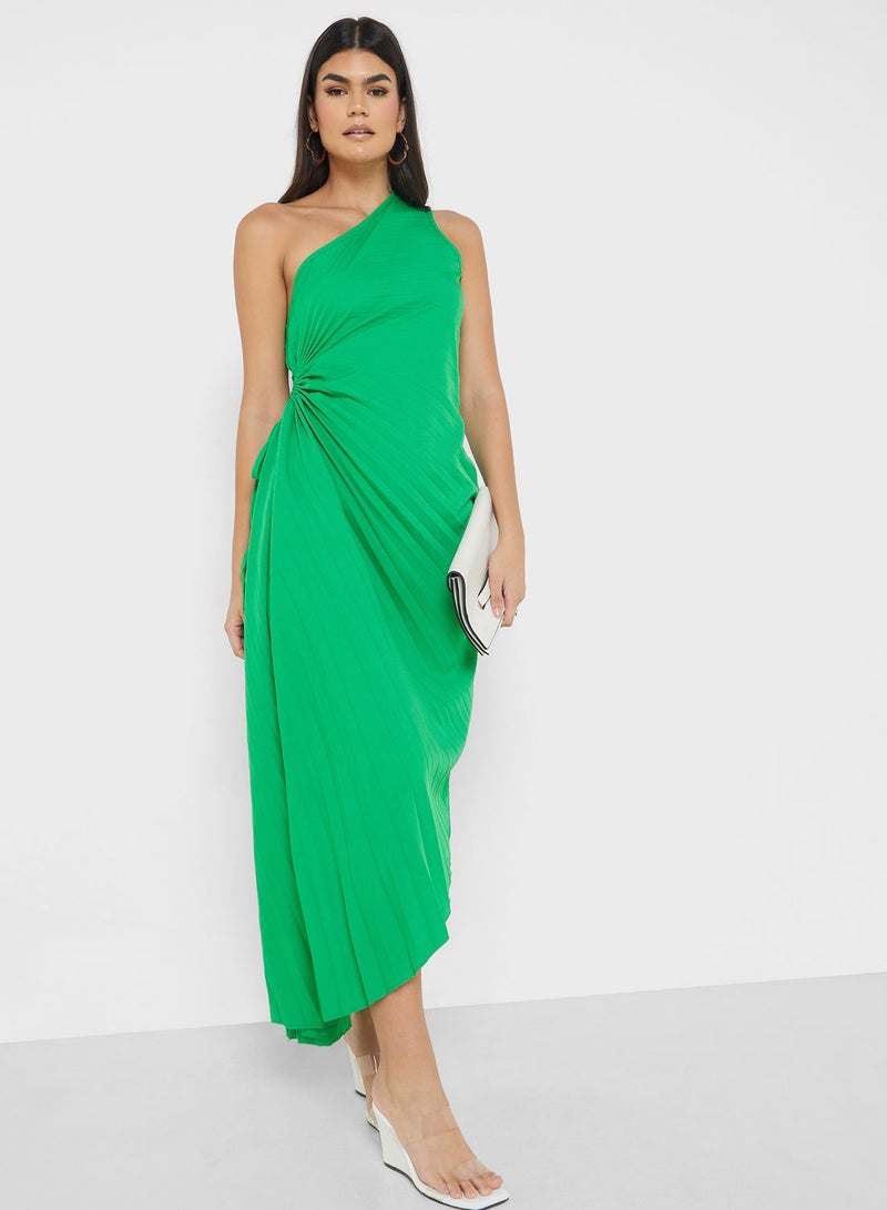 One Shoulder Dress With Pleats