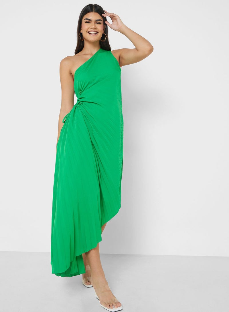 One Shoulder Dress With Pleats