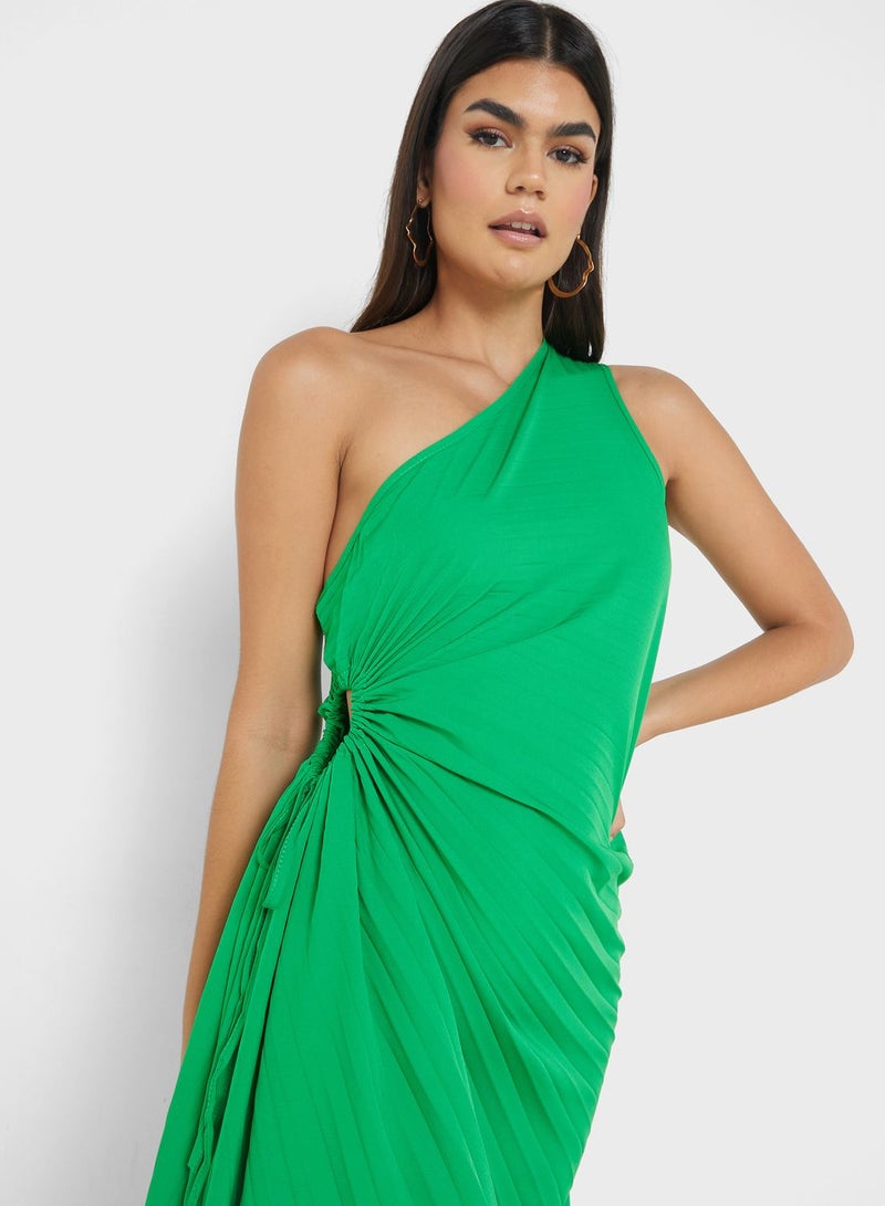 One Shoulder Dress With Pleats