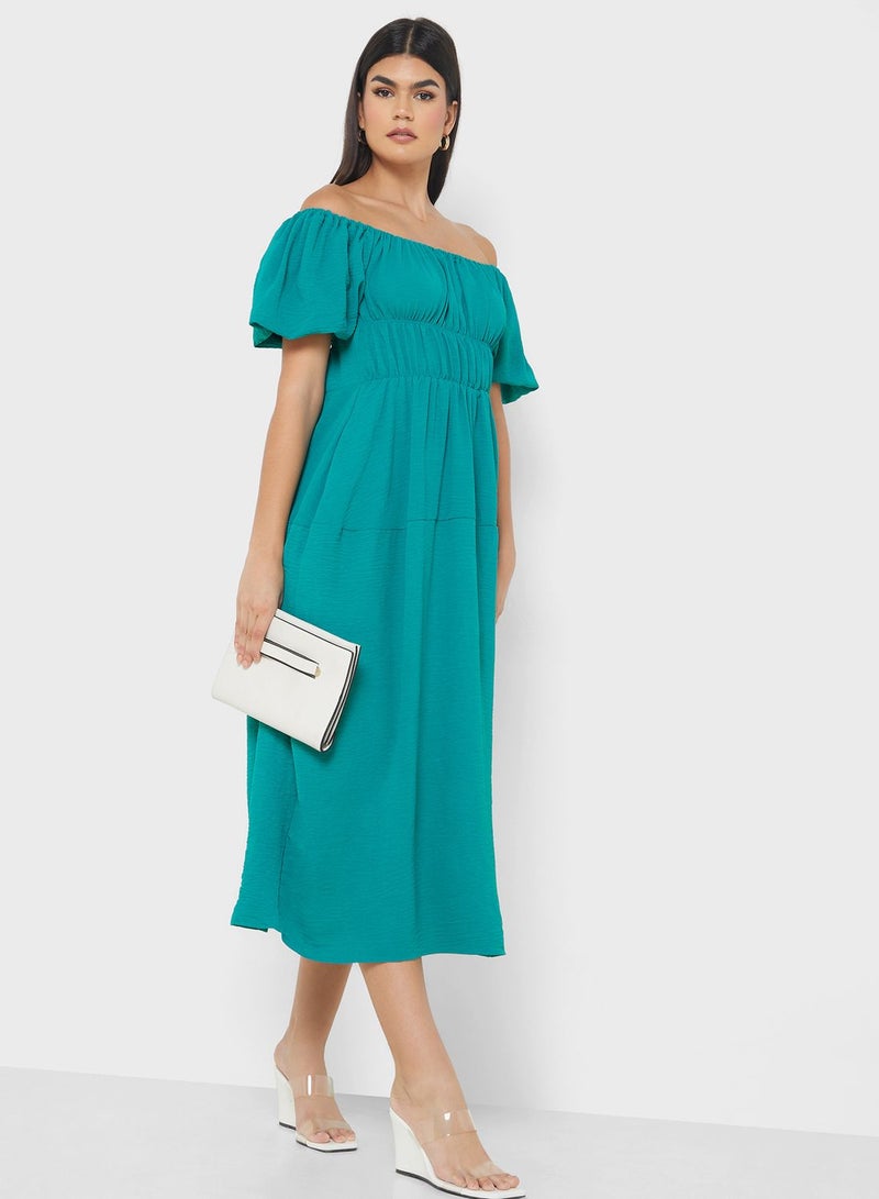 Off Shouldered Dress With Ruching